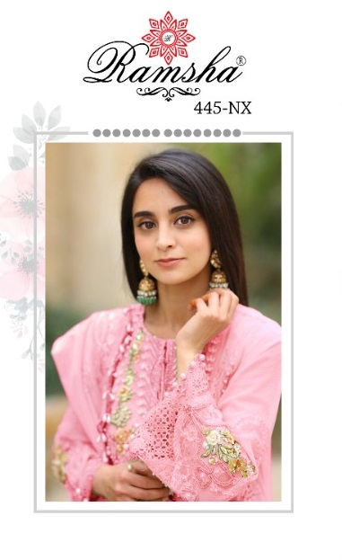 R 445 Nx By Ramsha Embroidery Georgette Pakistani Suit Collection